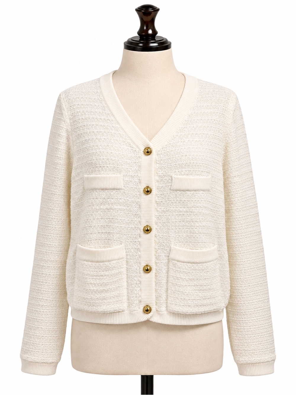 Women’s Cream V-Neck Button Cardigan Sweater XL
